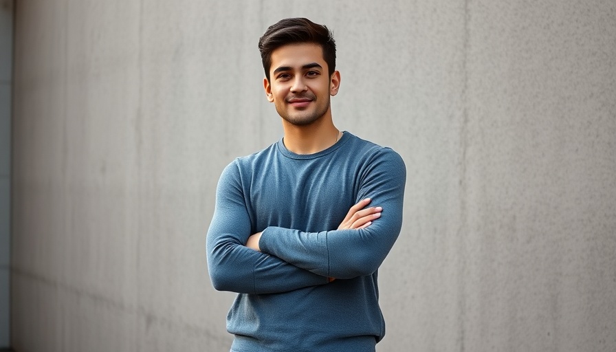 Confident young man standing with arms crossed, symbolizing AI in startups.