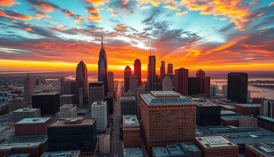 Detroit skyline at sunset showcasing summer things to do in Detroit.