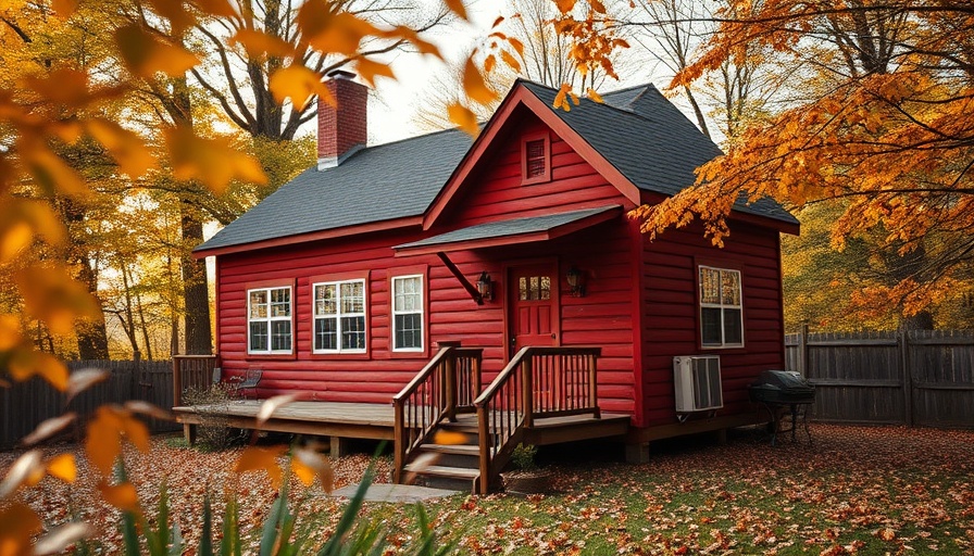 Charming red wooden house in autumn, a reason to hire a cleaning service.