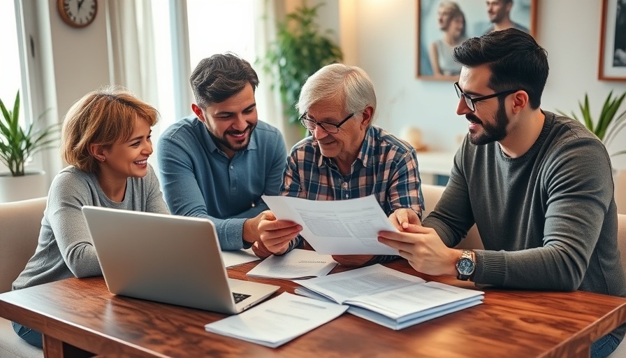 Family managing finances together at home.
