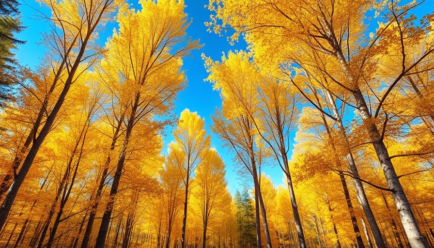 Vibrant quaking aspen trees with golden leaves in a sunny forest