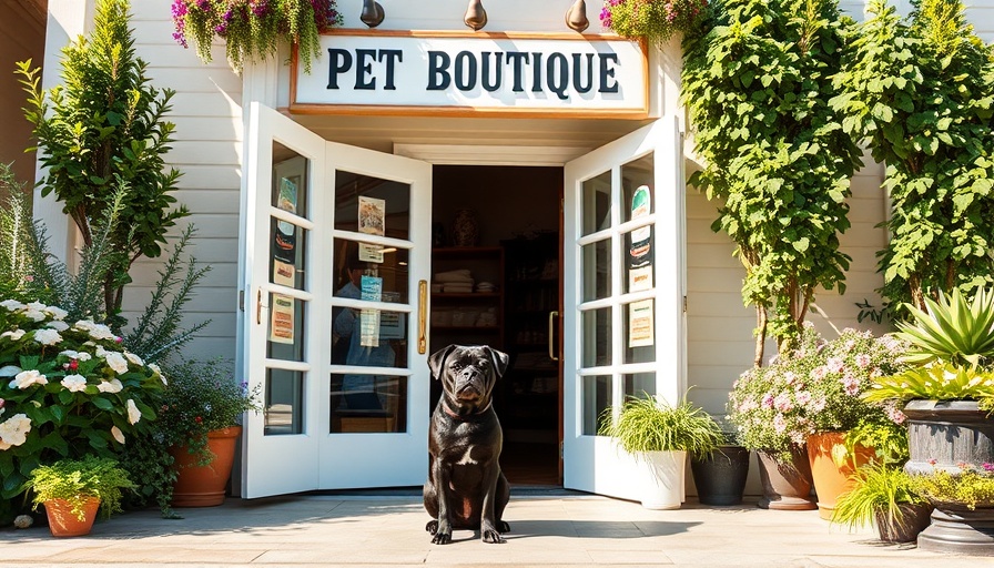 Pet boutique exterior with dogs, Marin County.