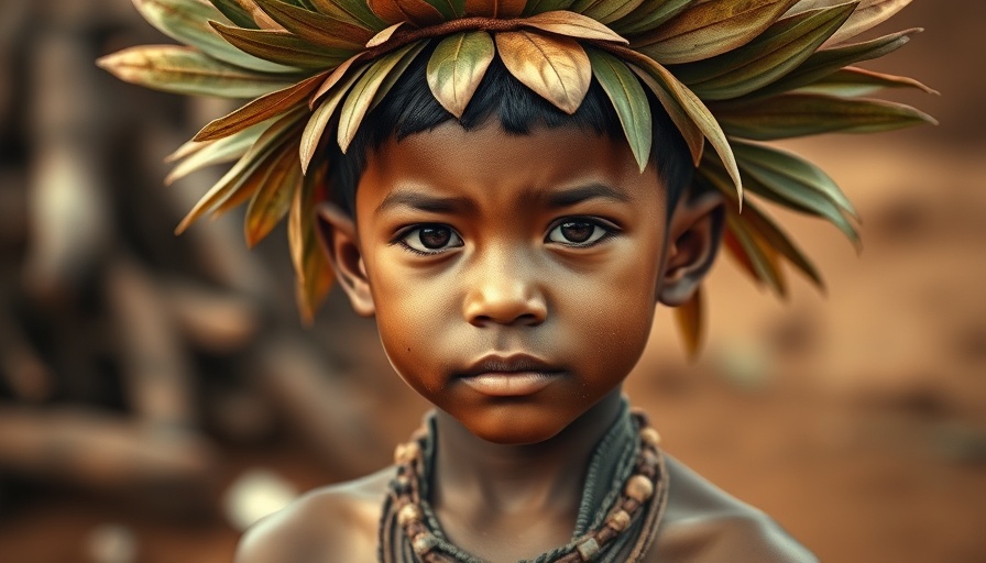 Indigenous boy representing Brazil's environment, outdoors setting.