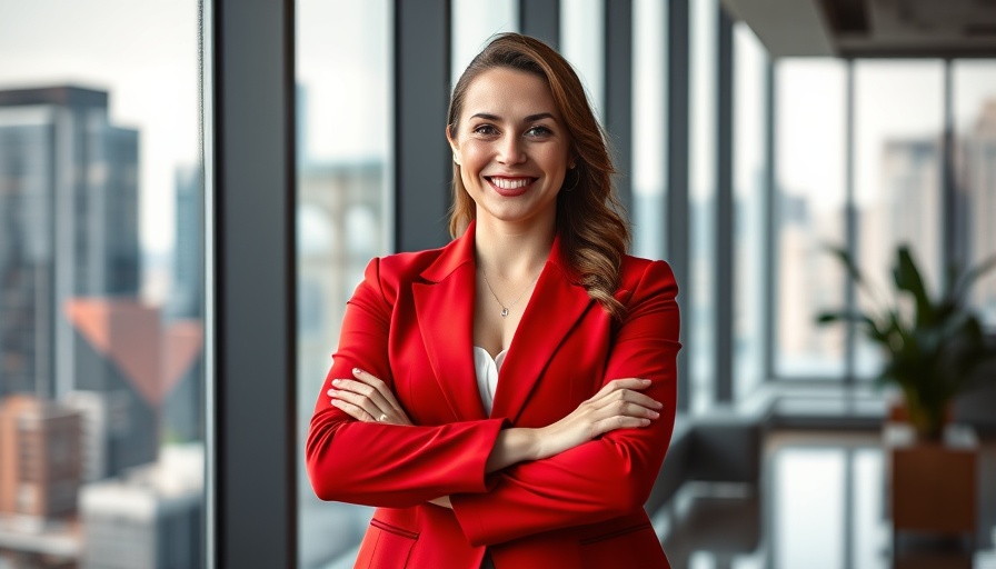 Confident woman in red blazer in office, JPMorgan leadership changes
