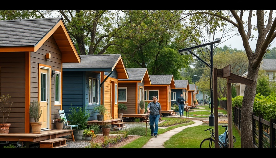 Modern tiny houses in Starbase with people discussing.
