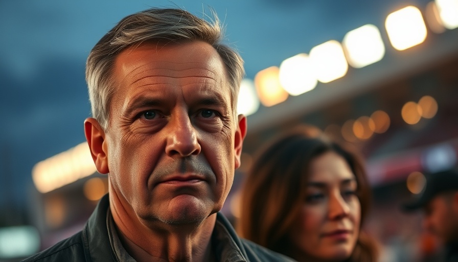 Middle-aged man and woman attending an event outdoors, warm lighting.