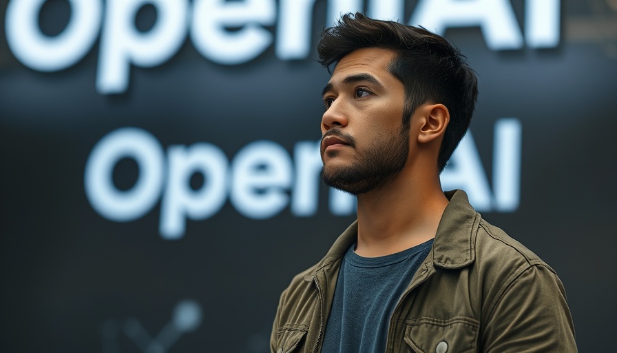 Man in front of OpenAI logo, thoughtful expression, drama setting.