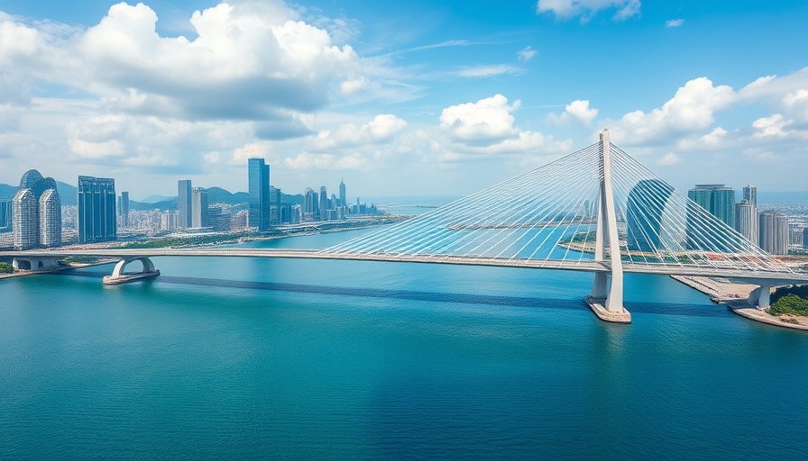 Shenzhen model low-carbon transition bridge with cityscape background.