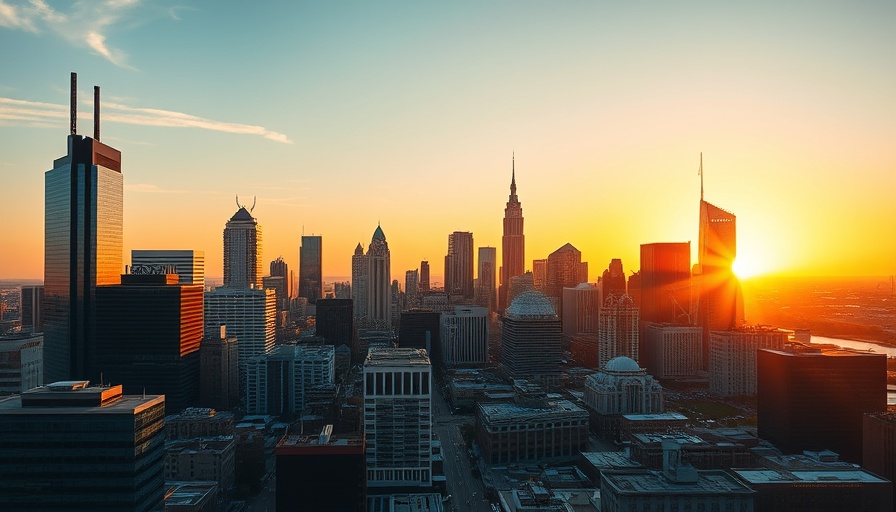 Vibrant sunset over Detroit skyline highlights things to do in Detroit.
