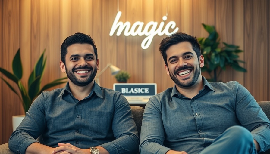 Two men smiling in a modern office with wooden walls, AI journaling app funding.