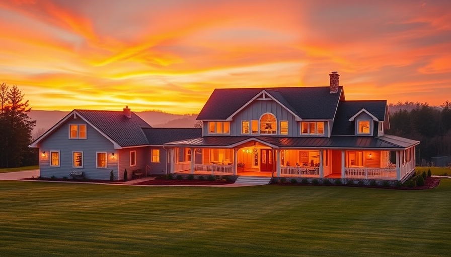 Beautiful farmhouse in serene countryside at dusk, Exurbs vs Suburbs setting.