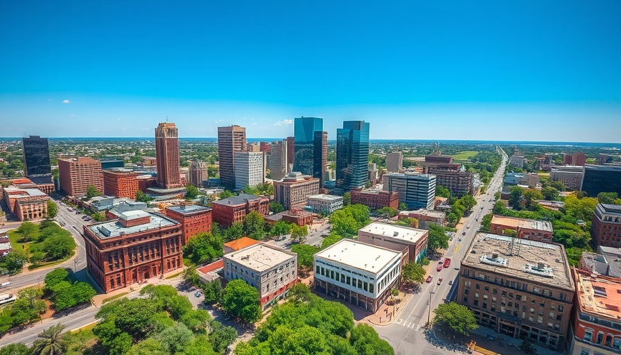 Aerial view of Waco showcasing downtown cityscape under clear skies.
