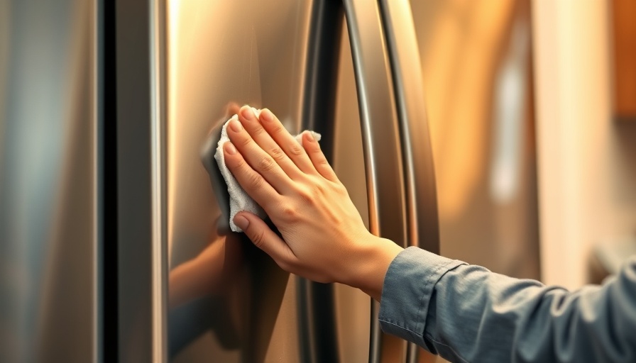 Person cleaning stainless steel refrigerator with a cloth.