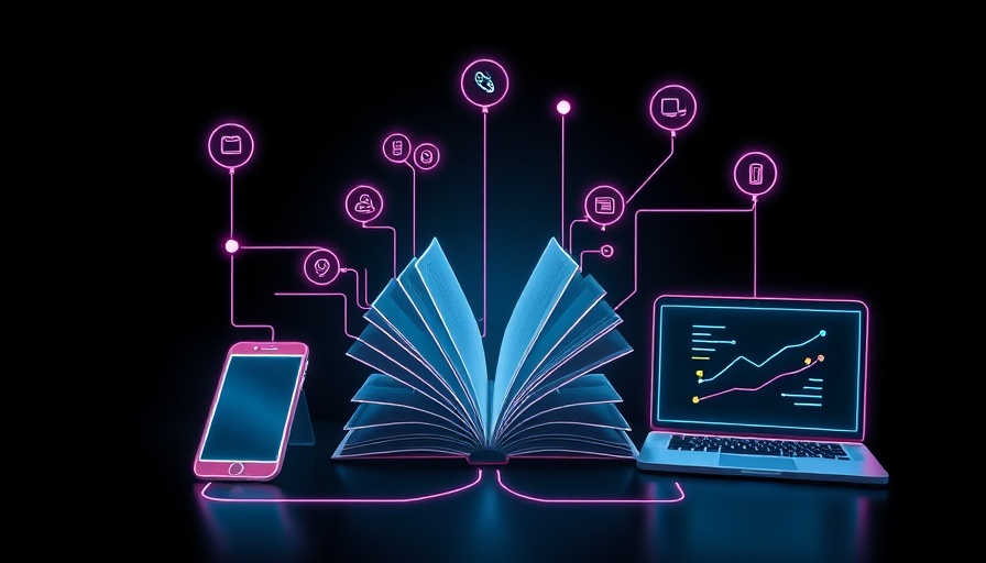Neon-style illustration of technology ecosystem with digital devices, highlighting revenue from web payments for app developers.