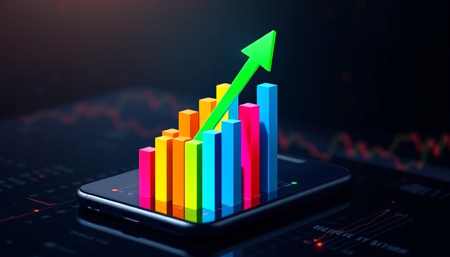 Stock market news: bar chart with green arrow on phone screen