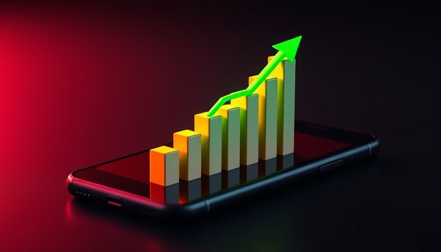 3D bar graph displaying growth on smartphone, related to financial analytics.