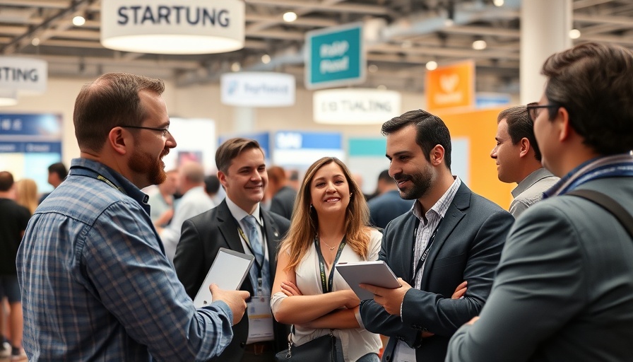 Business startup funding expo with professionals discussing opportunities