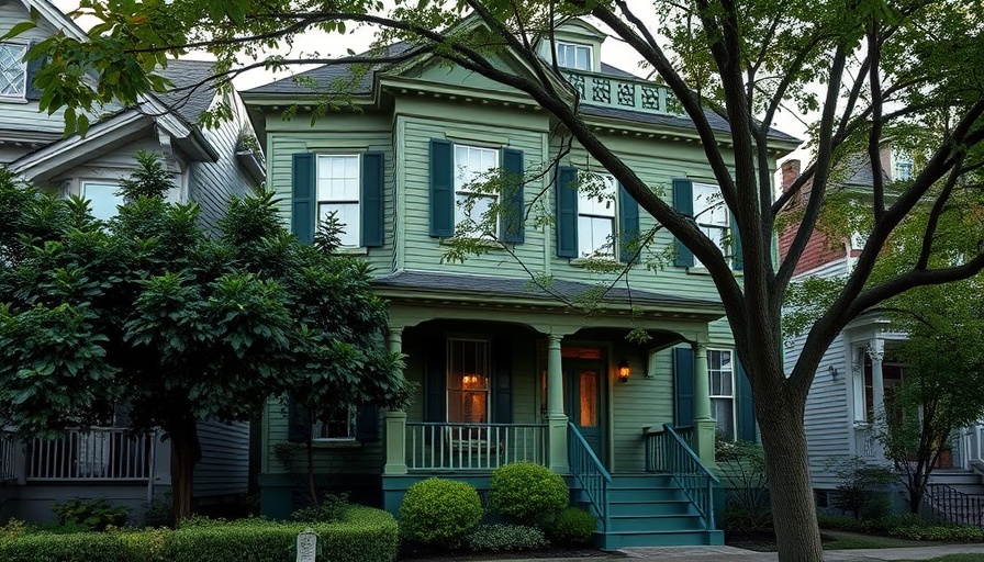 Classic green house in urban setting.