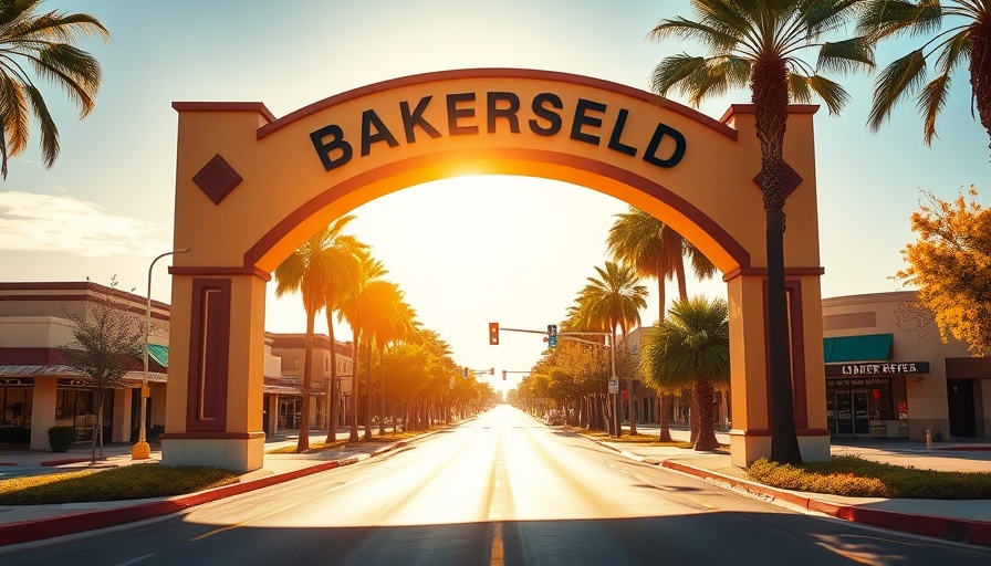 Bakersfield archway on a sunny day, summer in Bakersfield, CA