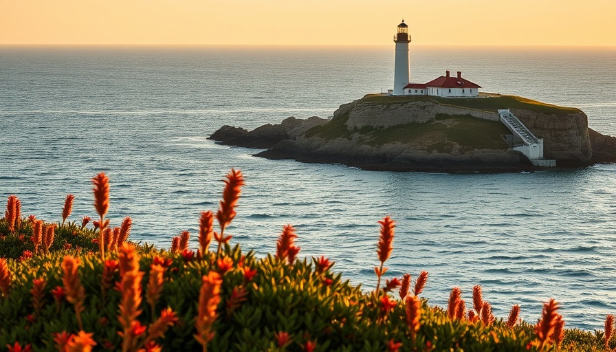 Charming coastal view with a lighthouse, highlighting Maine's scenery.