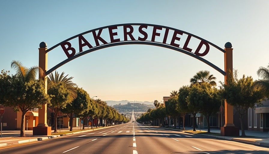 Bakersfield arch sign on a sunny day, summer things to do in Bakersfield.