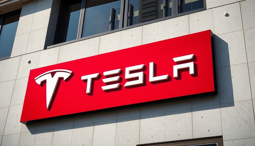 Tesla logo on building facade representing market value drop