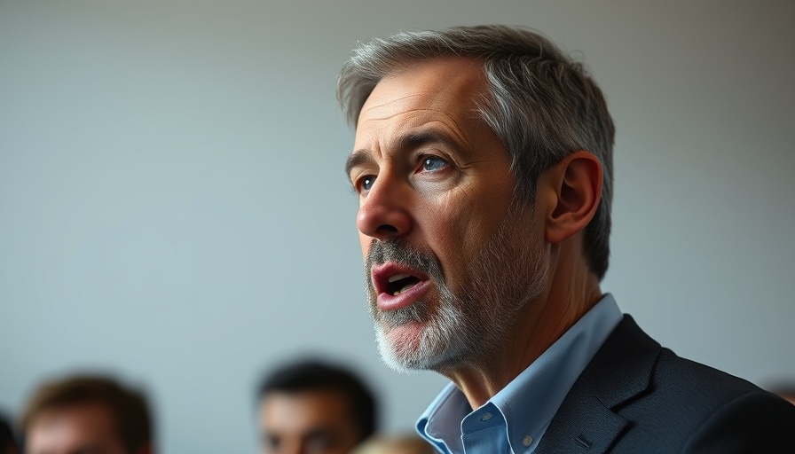 Middle-aged man discusses Goldman Sachs risk appetite amid Trump tariffs.
