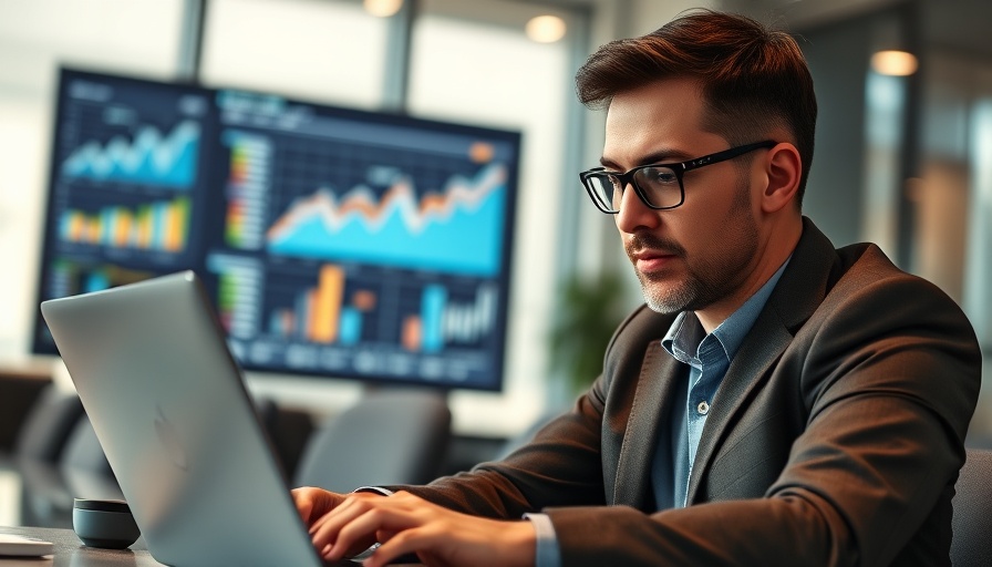 CFO using AI technology in a modern office setting.