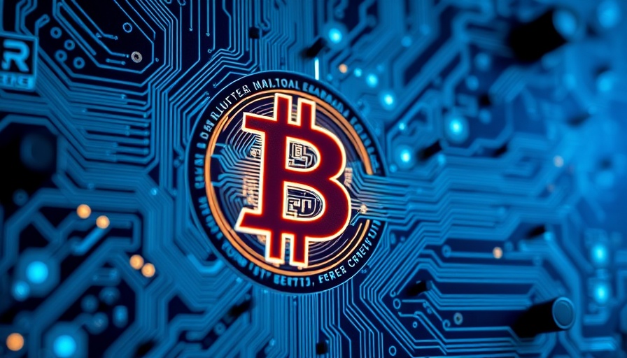 Futuristic Bitcoin symbol on circuit board, digital connectivity