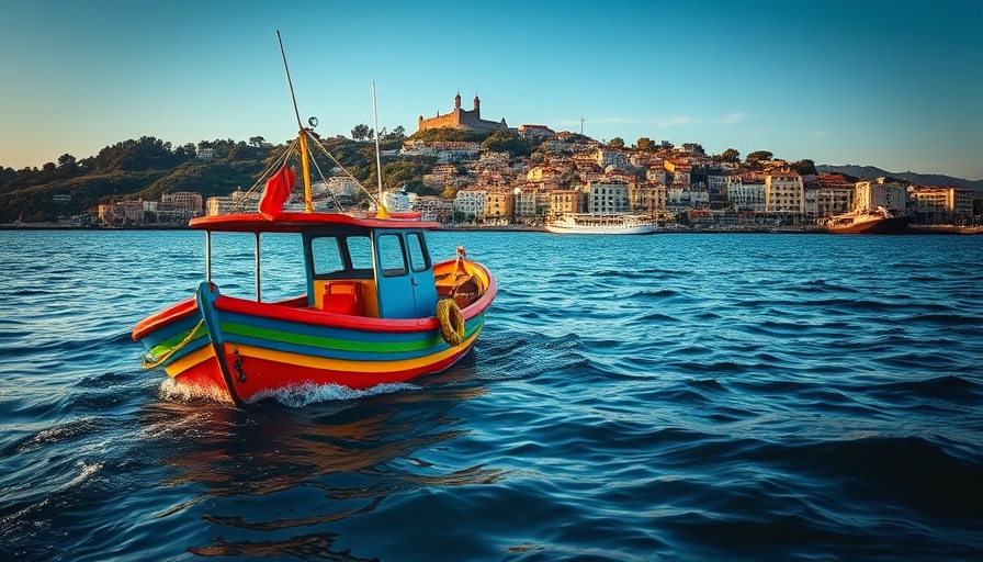 Colorful fishing boat on sea near coastal town; landmark legal opinion context.
