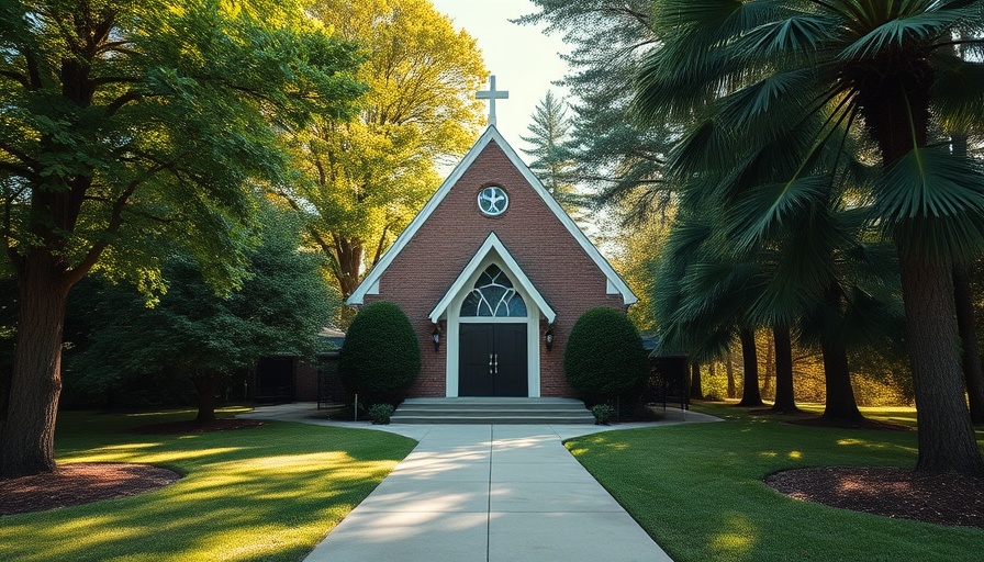 A-frame church in Marin providing religious events services, surrounded by trees.