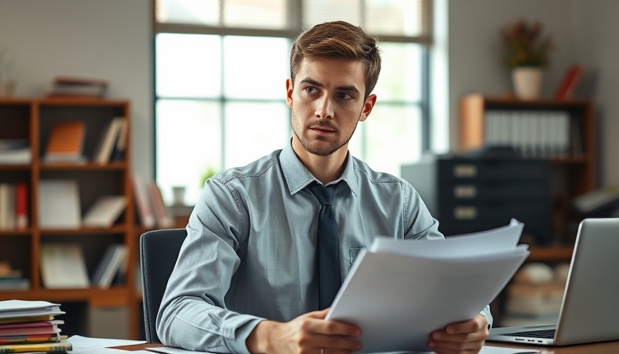 Young professional reviews documents for student loan consolidation.