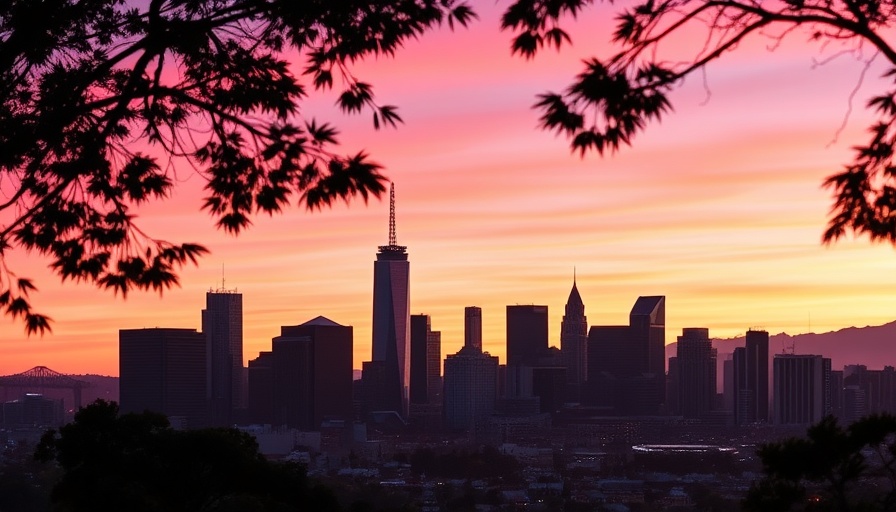 San Francisco skyline at sunset, highlighting office recovery.
