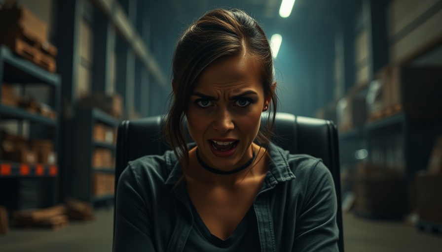 Woman in chair expressing fear in dim warehouse, Dangerous Animals movie review.