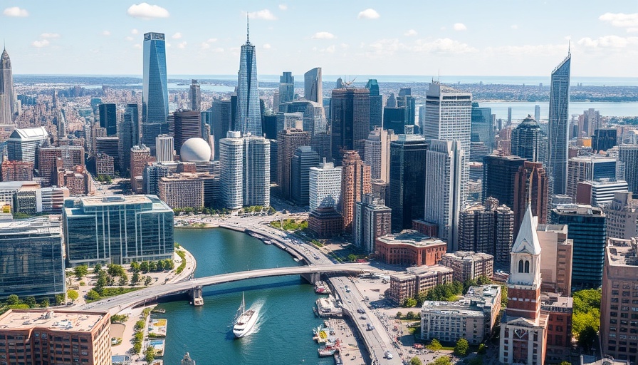 Bay Area business news: diverse cityscape with river and skyscrapers.