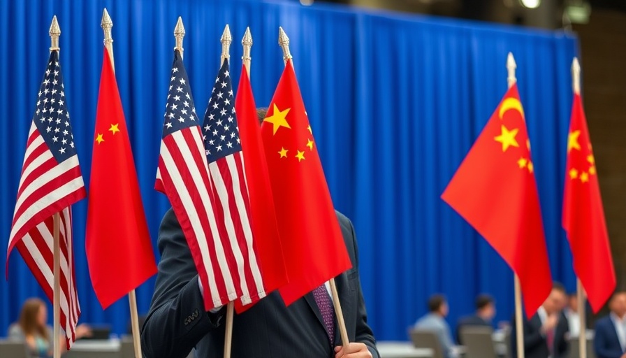 Flags arranged for US-China trade discussions June 9 meeting.