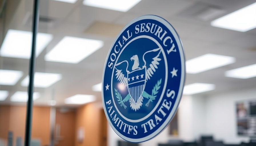 Social Security Administration logo on glass door, close-up view.