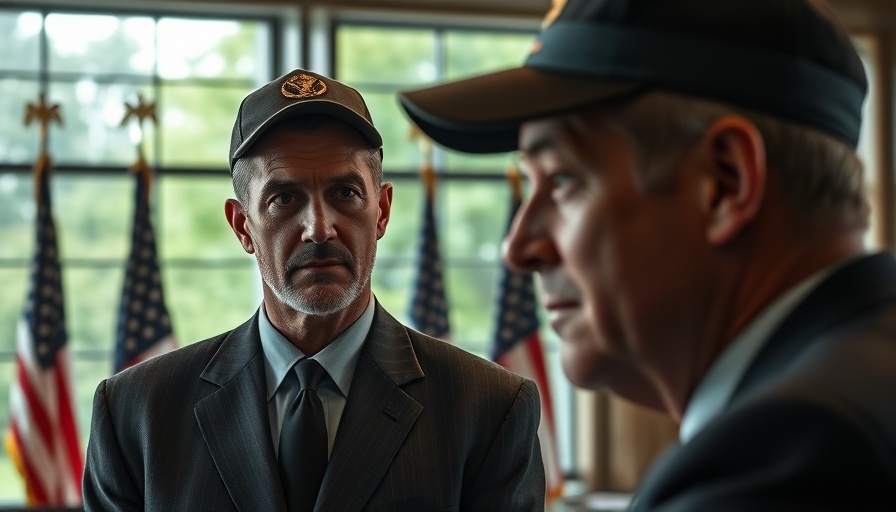 Man in cap observing another speaking in formal setting, insider trading news.