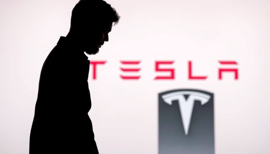 Silhouette in front of Tesla logo, futuristic concept.