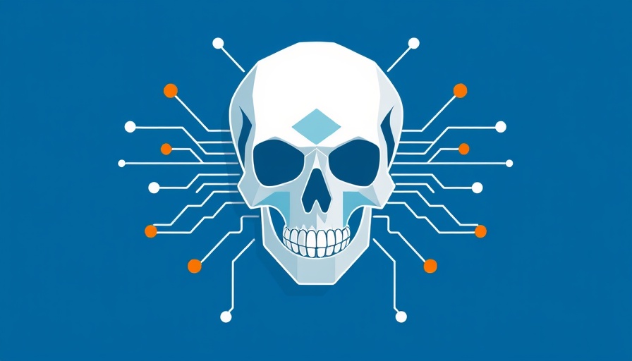 Digital skull and circuits symbolizing AI cyber crime impact.