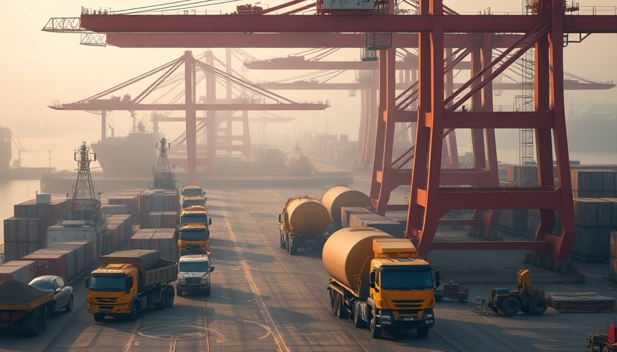 Industrial cranes and trucks at port for rare earth export licenses.