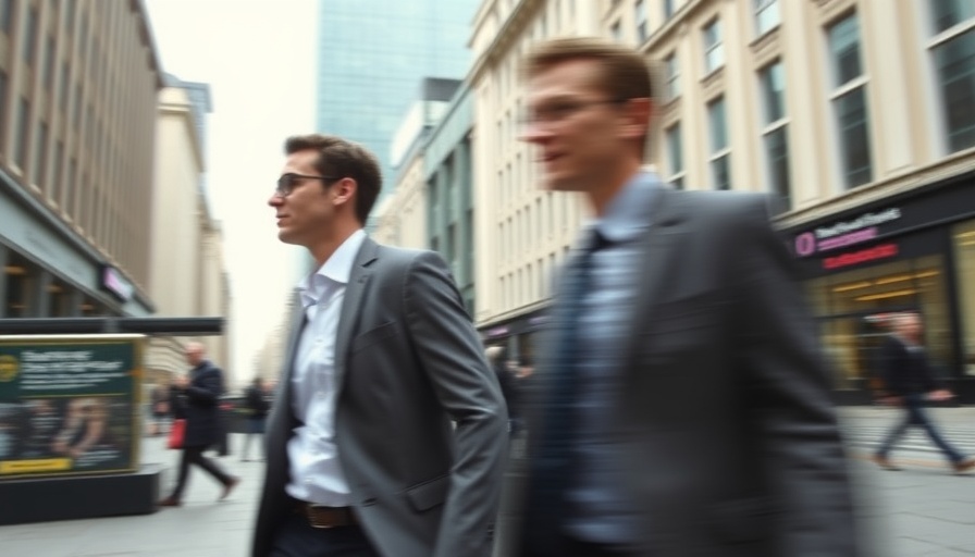 Blurred businessmen passing by HM Revenue & Customs, UK tax evasion crackdown.