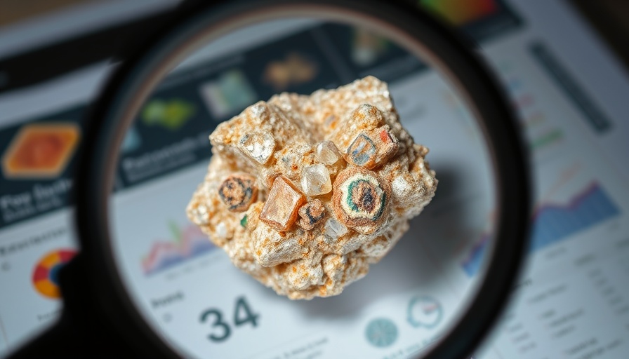 Detailed view of a rare earth mineral through a magnifying glass.