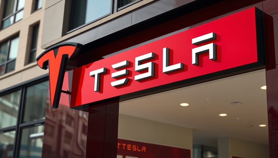 Modern Tesla store sign showcasing sleek design, related to next big copper projects.