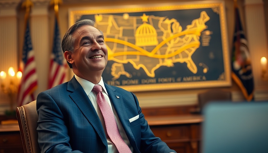Golden Dome initiative in office with map display and suited man