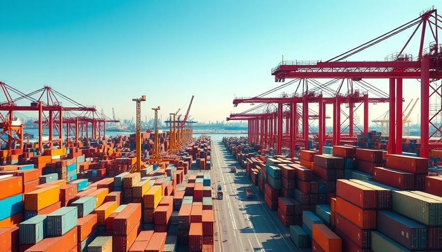 Busy shipping yard with colorful containers; Junk bond sales surge.