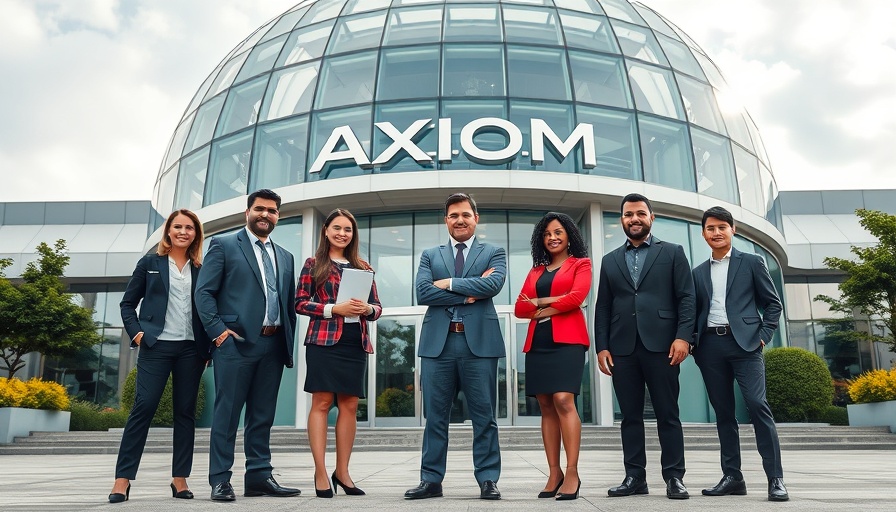 Axiom Space team gathered in front of headquarters for ISS mission.
