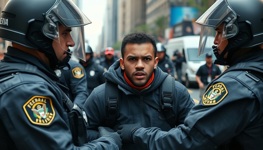 Federal agents clash with anti-deportation protesters in urban street.