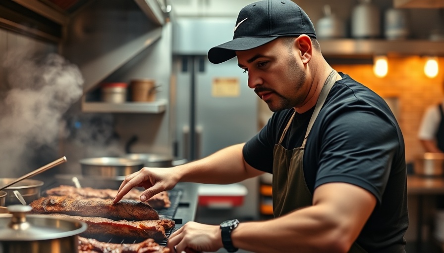 Chef grilling ribs amidst Trump's immigration restrictions impacting restaurant labor shortage.