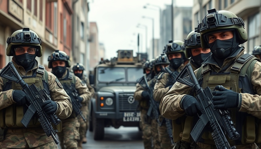 Military soldiers stand in formation armed with rifles.